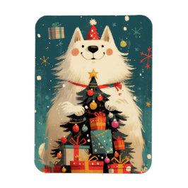 Íman Cachorro Samoyed fofo com feriado de Natal