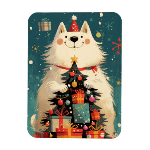 Íman Cachorro Samoyed fofo com feriado de Natal
