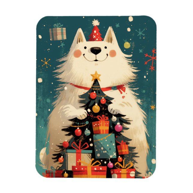Íman Cachorro Samoyed fofo com feriado de Natal (Vertical)
