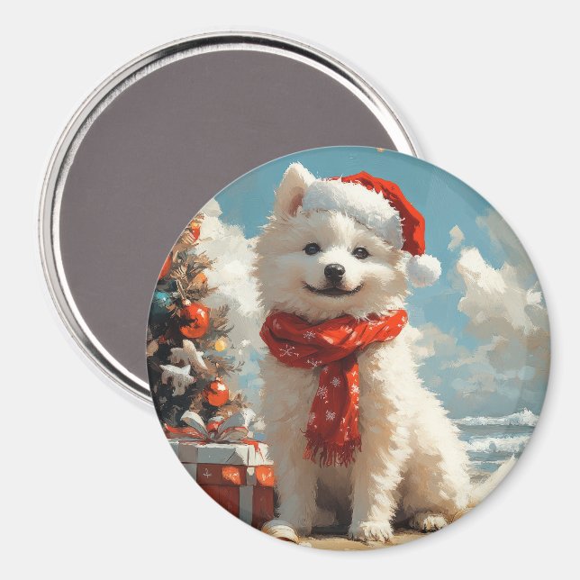 Íman Cachorro Samoyed Natal Praia Vintage (Front/Back)