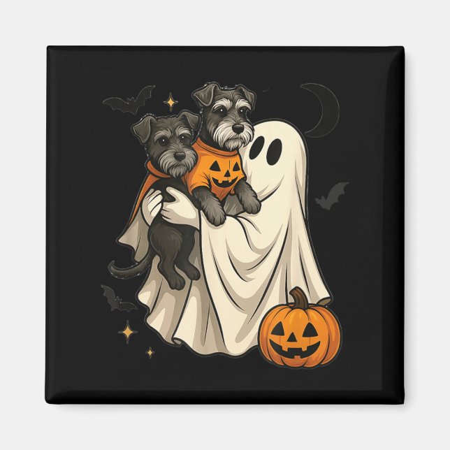 Íman Cachorro Schnauzer Miniatura Fantasma Halloween (Frente)