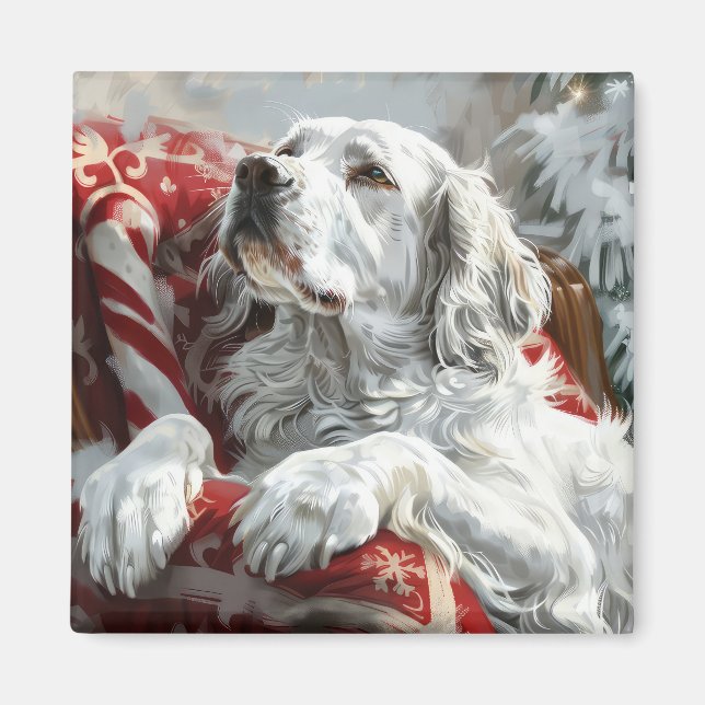 Íman Cachorro Setter Inglês Natal Festivo (Frente)