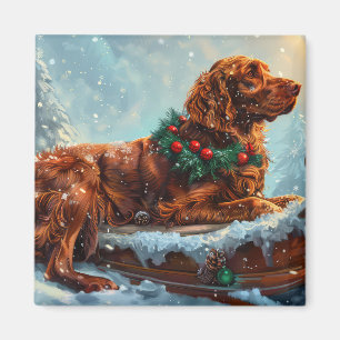 Íman Cachorro Setter Vermelho Irlandês Natal Festivo