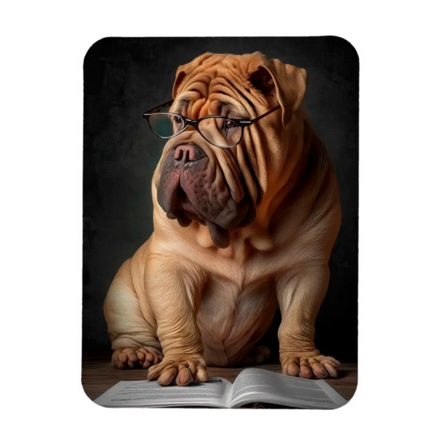 Íman Cachorro Shar Pei Inteligente com Design de Livro (Vertical)