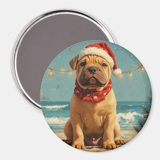 Íman Cachorro Shar Pei Natal Vintage Praia (Front/Back)