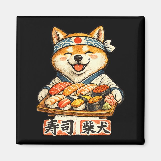 Íman Cachorro shiba inu engraçado comendo sushi comida  (Frente)