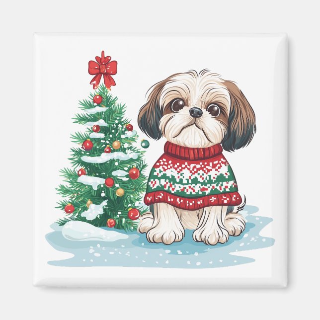 Íman Cachorro Shih Tzu Papai Noel Natal (Frente)
