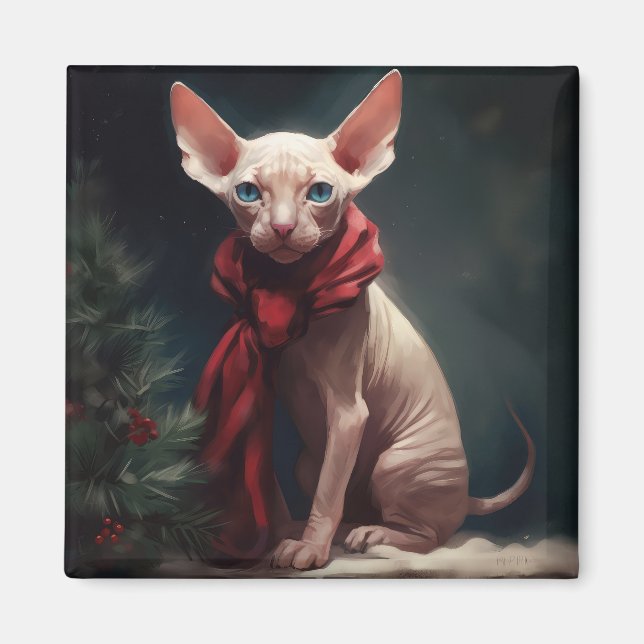 Íman Cachorro Sphynx na Neve Natal (Frente)