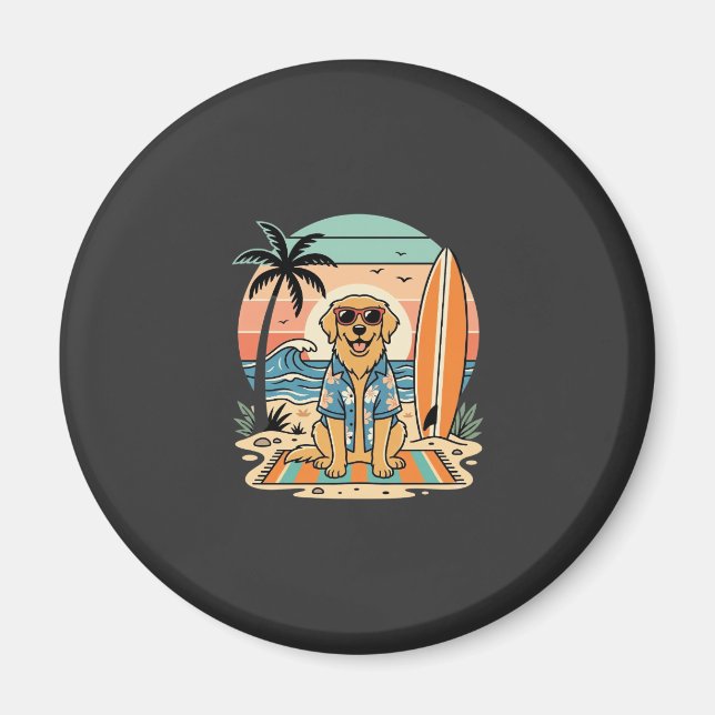 Íman Cachorro Surfista Retro Praia Verão (Frente)