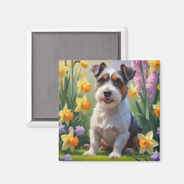 Íman Cachorro Terrier Australiano Pintura de Flores de  (Front/Back)
