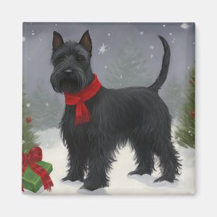 Íman Cachorro Terrier Escocês na Neve Natal