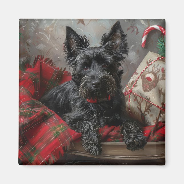 Íman Cachorro Terrier Escocês Natal Festivo (Frente)