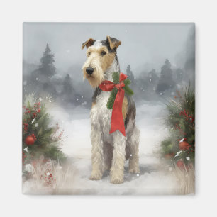Íman Cachorro Terrier Wirefox no Natal da Neve