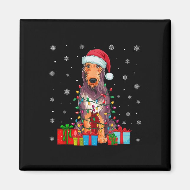 Íman Cachorro Ugly Xmas Lights Santa Hat Irish Wolfhoun (Frente)