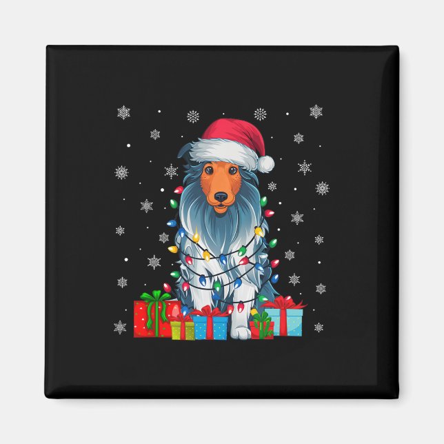 Íman Cachorro Ugly Xmas Luz Santa Hat Cachorava Collie (Frente)