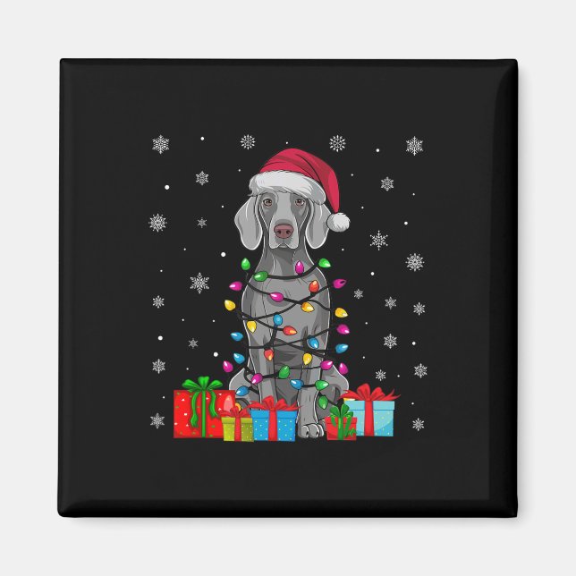 Íman Cachorro Ugly Xmas Luzes Santa Hat Cachorro Weimar (Frente)