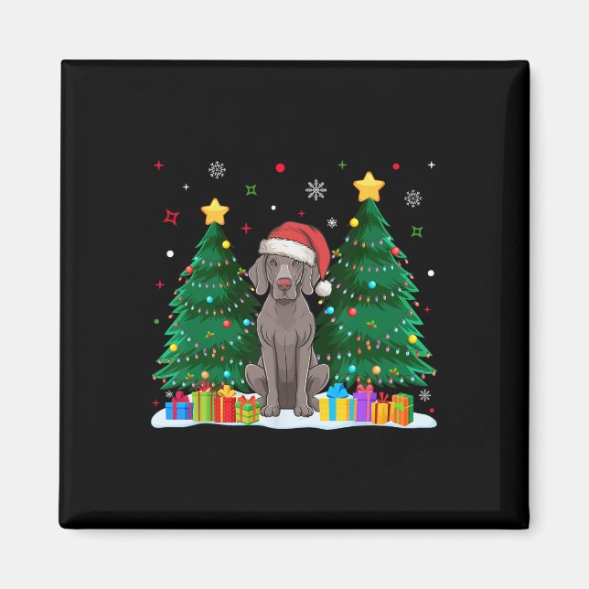 Íman Cachorro Weimaraner Abraça Santa Hat Feia (Frente)