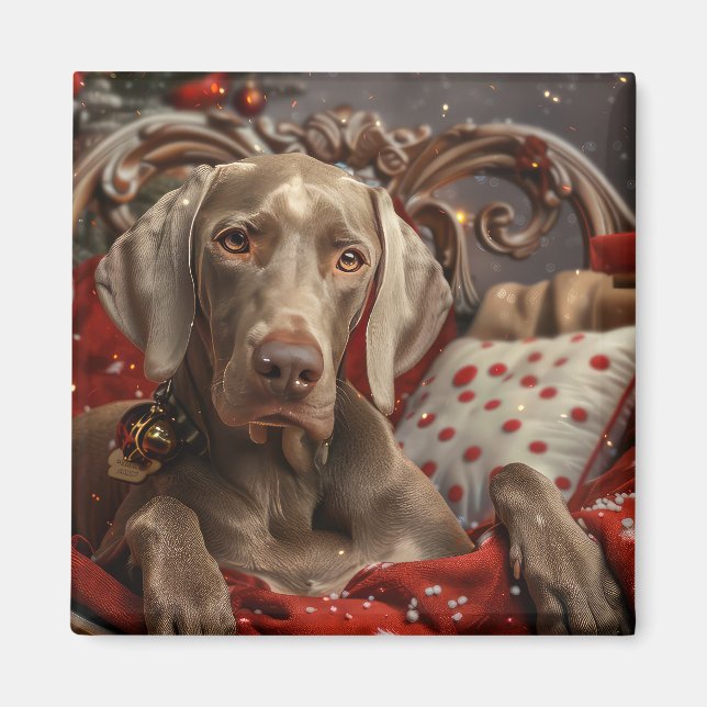 Íman Cachorro Weimaraner Natal Festivo (Frente)