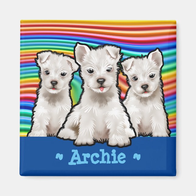 Íman Cachorros de Arco-Íris com Magnet quadrado persona (Frente)