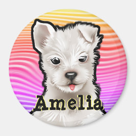 Íman Cachorros de arco-íris redondos personalizados.