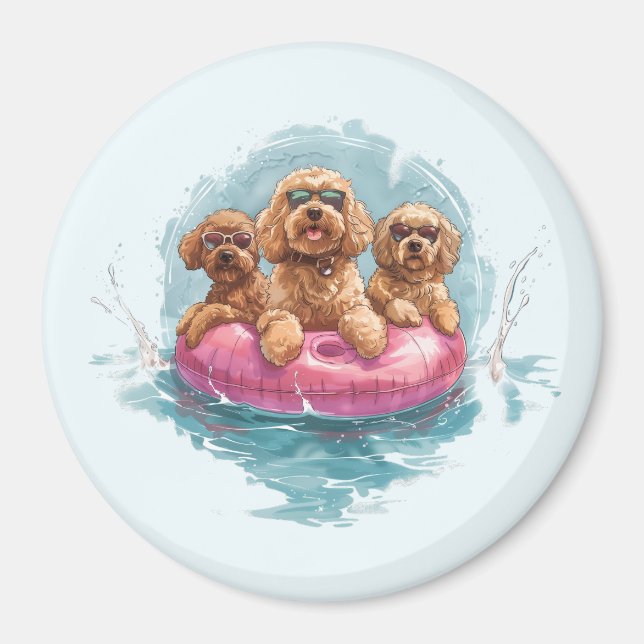Íman Cachorros de Goldendoodle Piscina de Abacaxi de Ve (Frente)