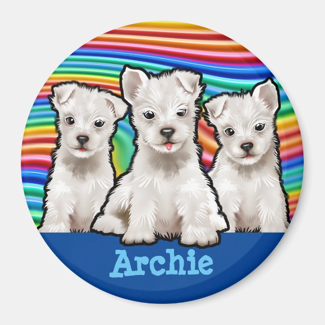 Íman Cachorros do Arco-Íris Personalizados. (Frente)