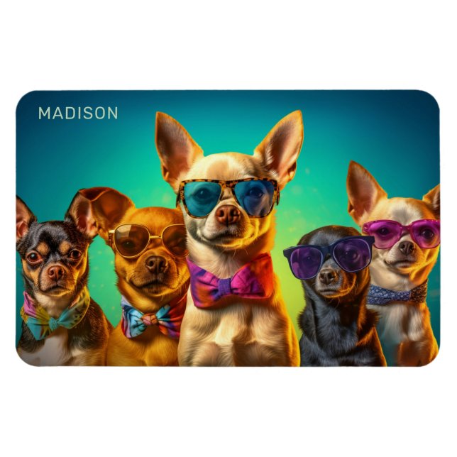 Íman Cachorros Engraçados com Nome Personalizado (Horizontal)