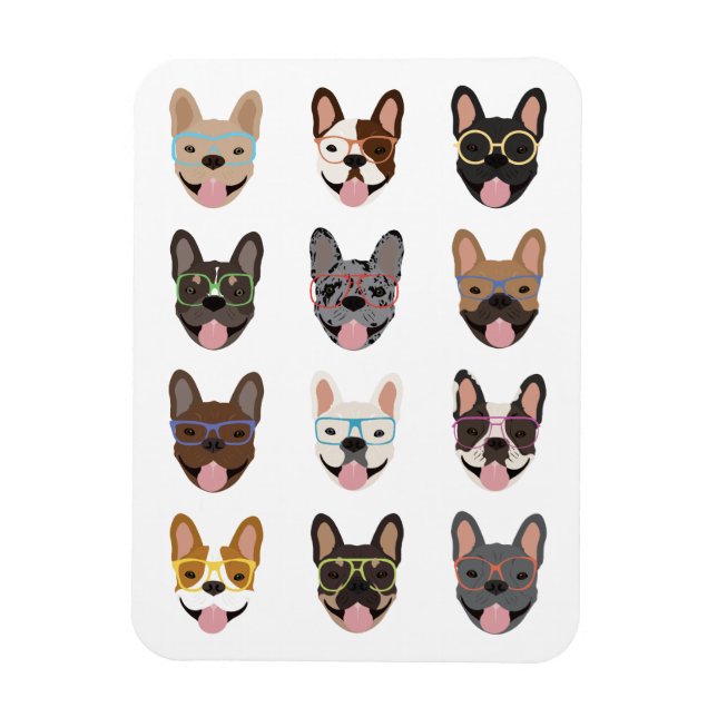 Íman Cachorros Franceses Bonitos Vestindo Óculos (Vertical)