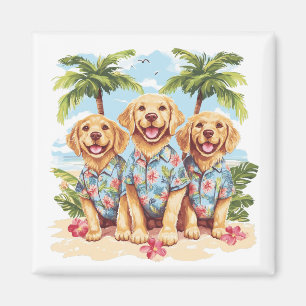 Íman Cachorros ouros que Vestem camisas havaianas