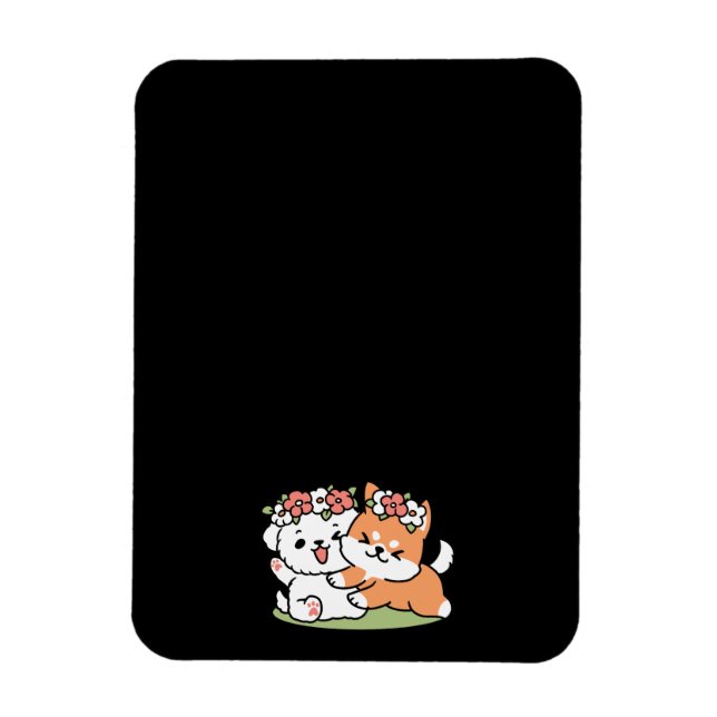 Íman Cachorros Reproduzíveis com Corvos Flores - Tema d (Vertical)