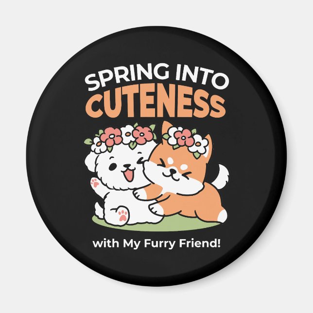 Íman Cachorros Reproduzíveis com Corvos Flores - Tema d (Frente)