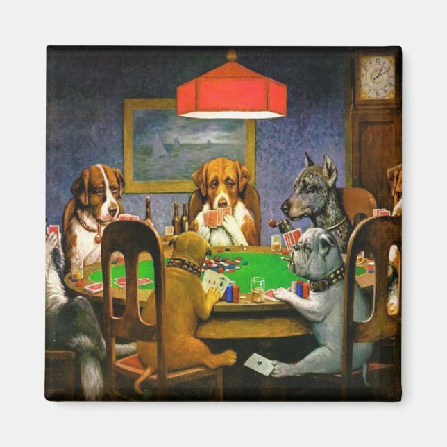 Íman Cachorros Vintage Engraçados Jogando Poker (Frente)