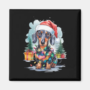 Íman Cachshund Cachorro Papai Noel Noel Luzes de Natal