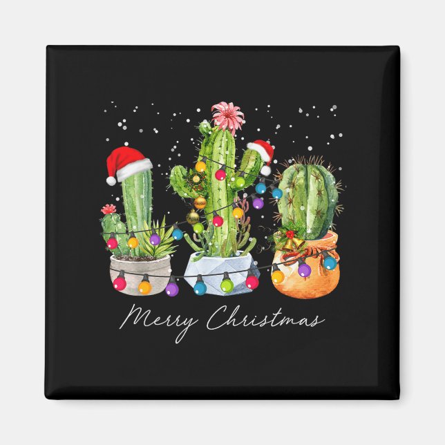 Íman Cactus Christmas Xmas Trees Lights Santa Hat Cactu (Frente)