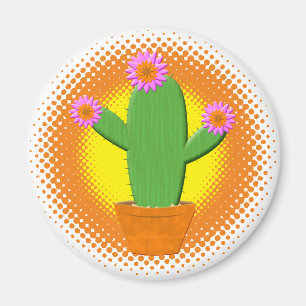 Íman Cactus De Cartoon Gelado Com Flores Rosa