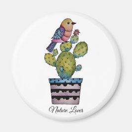 Íman Cactus E Ave Arco-Íris Em Aquarela