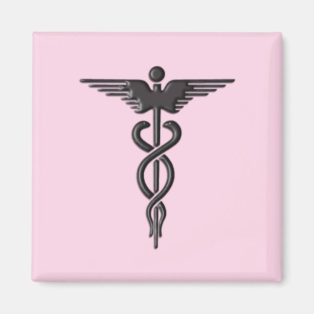 Íman Caduceu Médico Rosa (Frente)