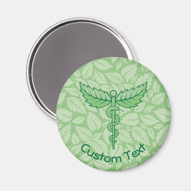 Íman Caduceus com ímã de plano de fundo de folhas (Front/Back)