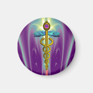 Íman CADUCEUS, vibrante ametista de ouro