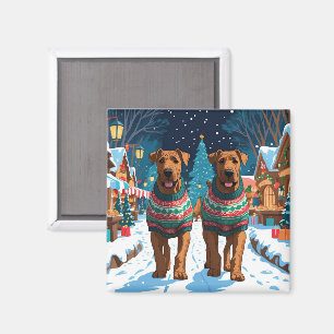 Íman Cães Airedale Natal Neve Férias