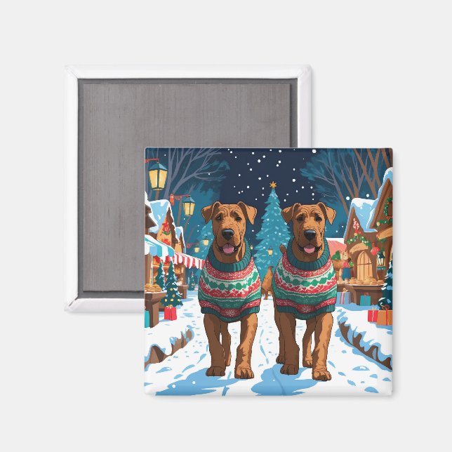 Íman Cães Airedale Natal Neve Férias (Front/Back)