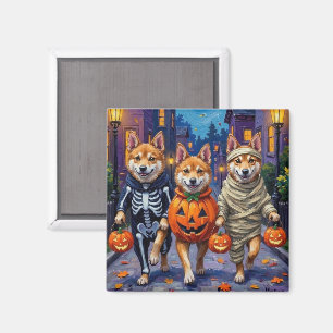 Íman Cães Akita Fazendo Trick-or-Treat em Fantasias de 