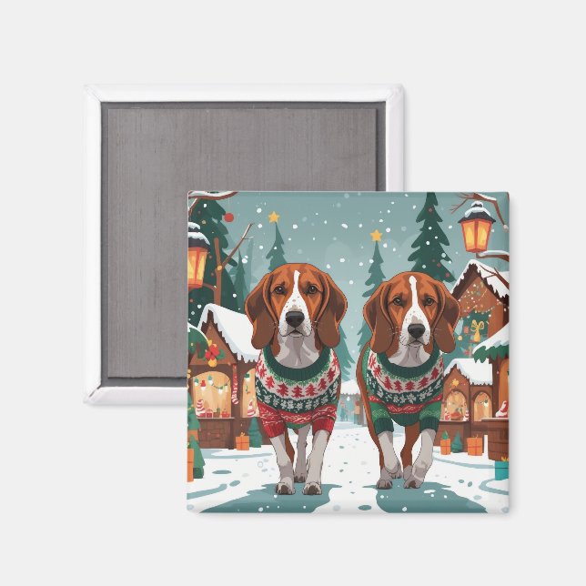 Íman Cães American Foxhound Natal Neve Feriado (Front/Back)