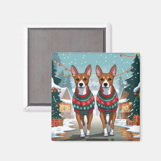 Íman Cães Basenji Natal Neve Feriado (Front/Back)