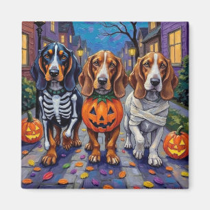 Íman Cães Basset Hound fazendo 'doce ou travessura' no