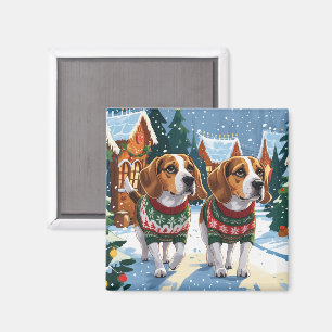 Íman Cães Beagle Natal Neve Férias