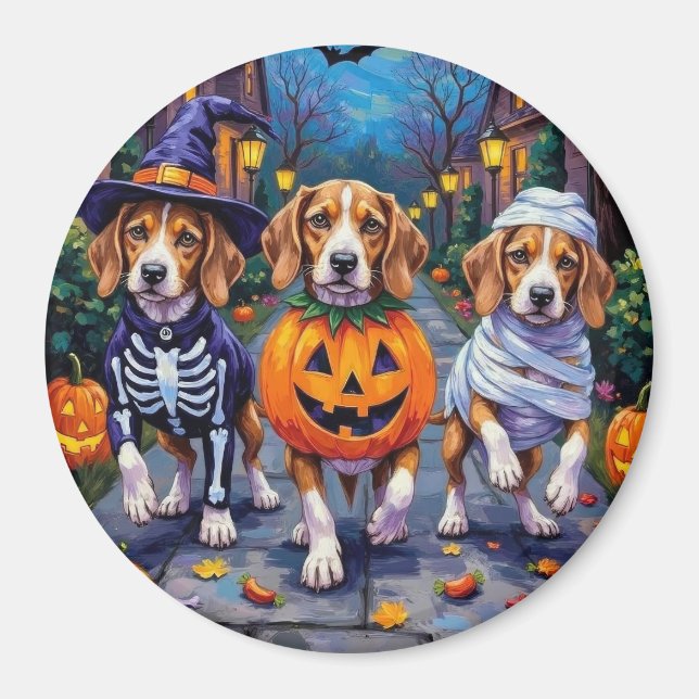Íman Cães Beagle Trick-or-Treating em Fantasia de Hallo (Frente)