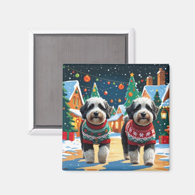Íman Cães Bernedoodle Natal Neve Férias (Front/Back)