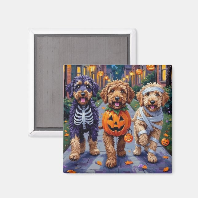 Íman Cães Bernedoodle Trick-or-Tratating in Halloween C (Front/Back)