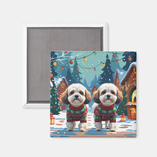 Íman Cães Bichon Frise Natal Neve Férias